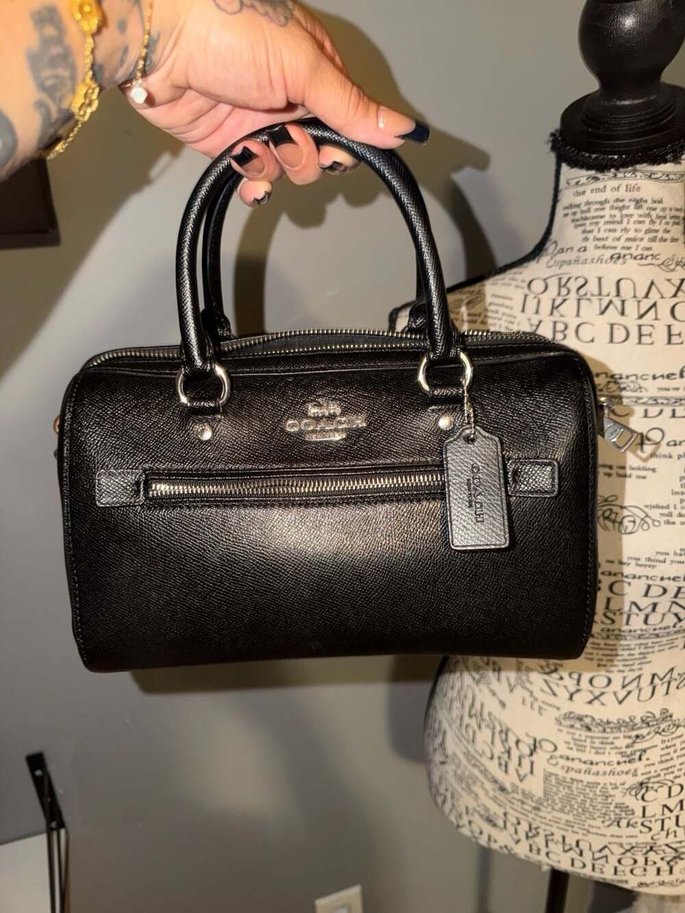 Coach Rowan Satchel in Crossgrain Leather Black F79946